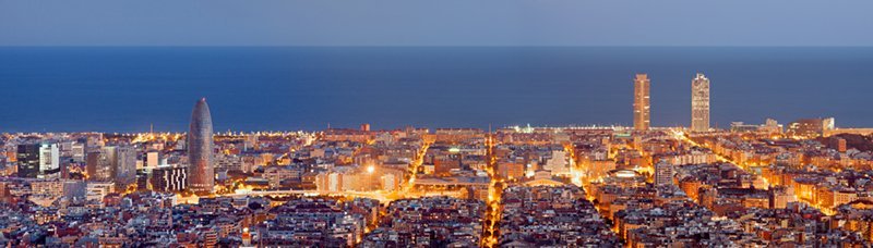 Barcelona Skyline Panorama At The Blue Hour